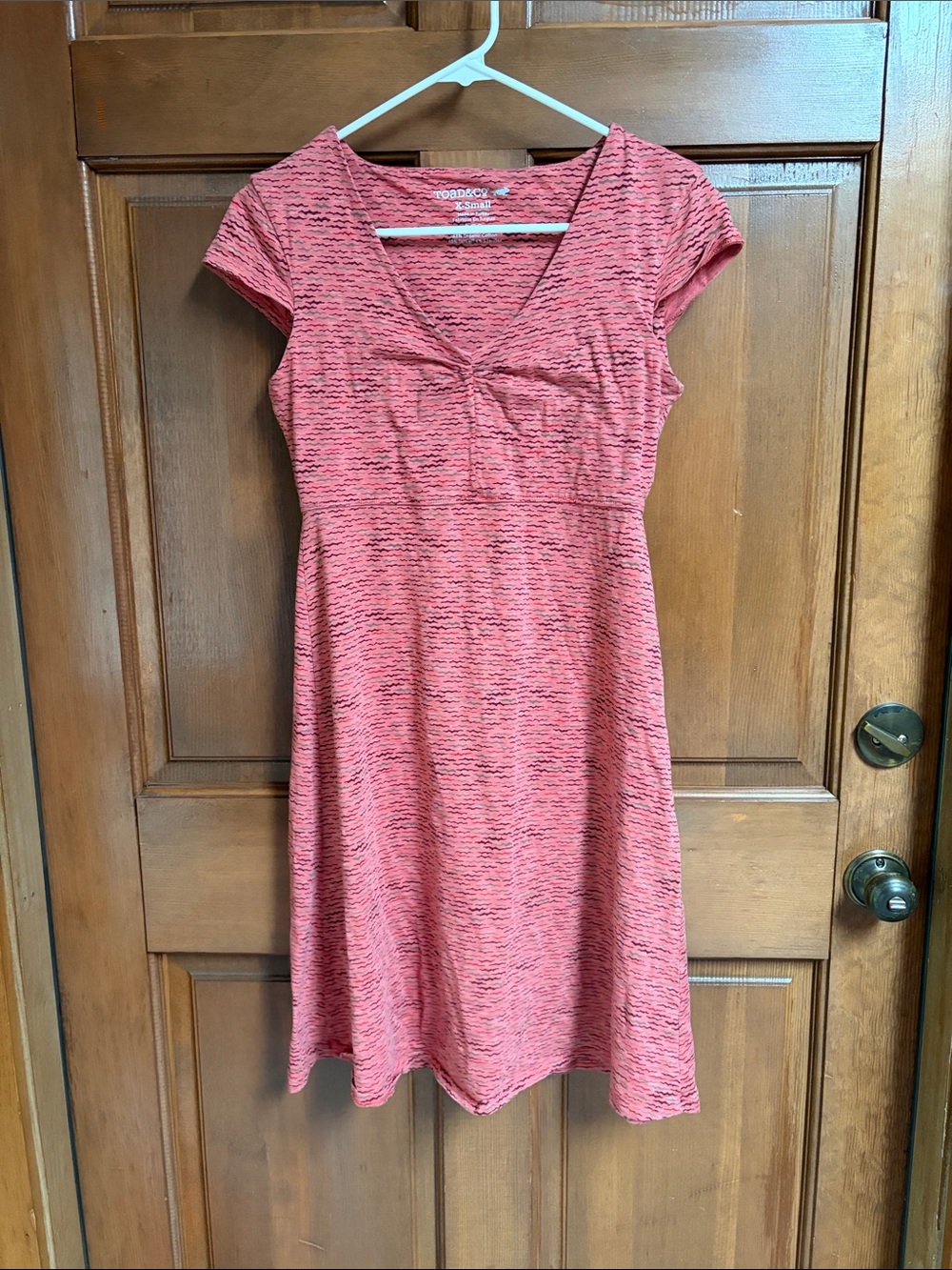 Toad&Co Heathered Coral Pink V-Neck Cap Sleeve Midi Dress Size XS
